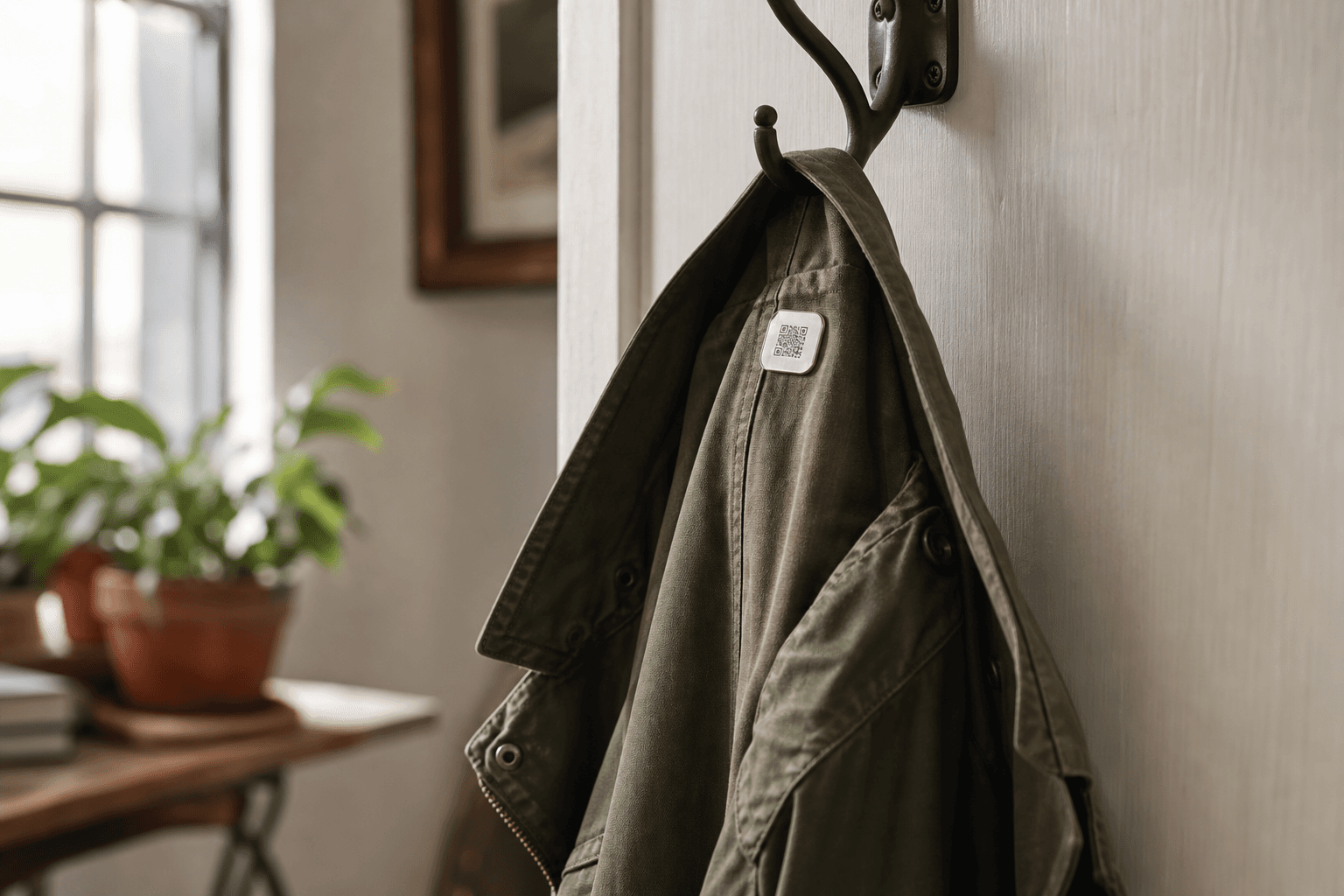 LivingTag on a field jacket collar