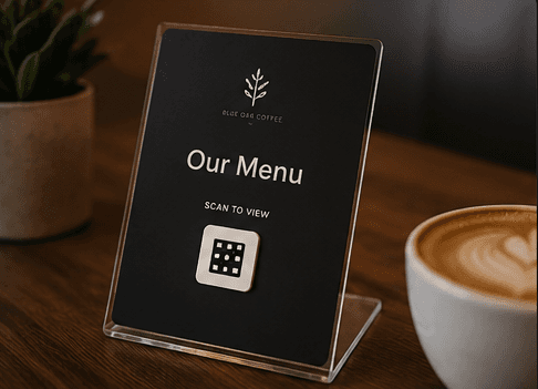 A café menu QR page scanned at the counter