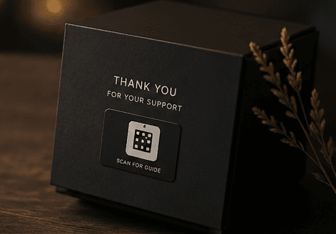 Product packaging with a QR for instructions and updates
