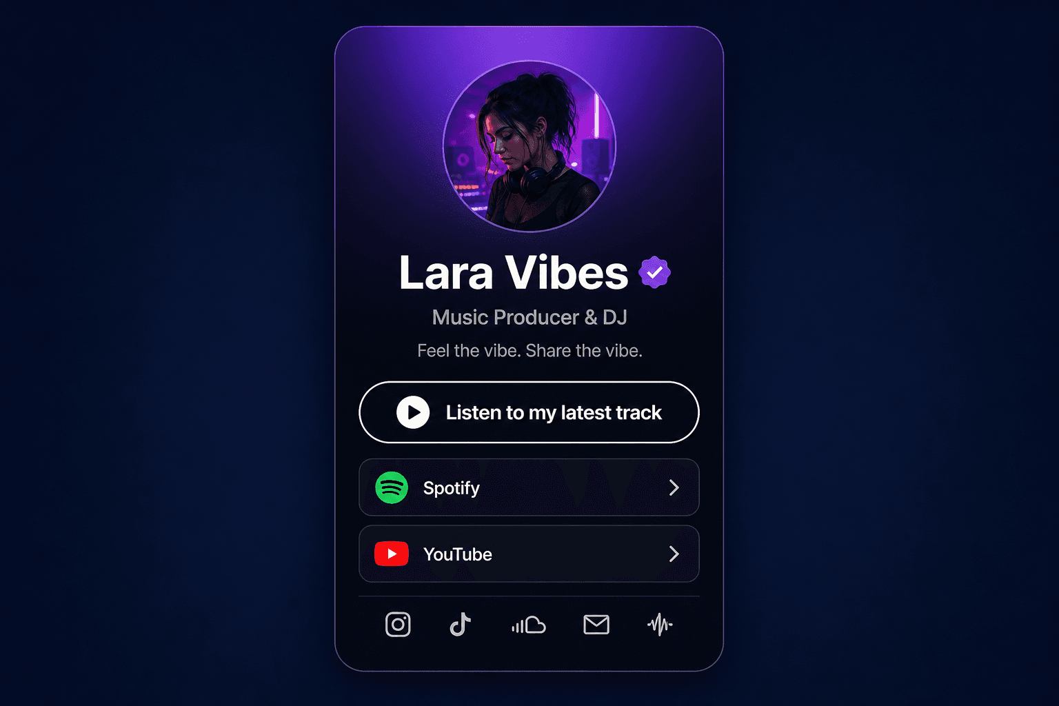 Lara Vibes creator LivingTag page with track and streaming links