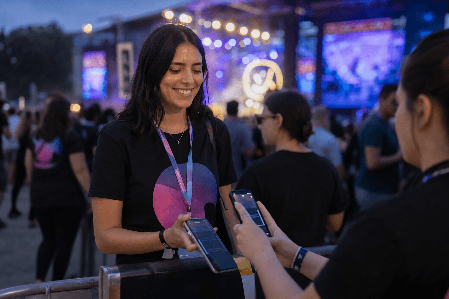 Festival attendee in branded tee with a LivingTag scan